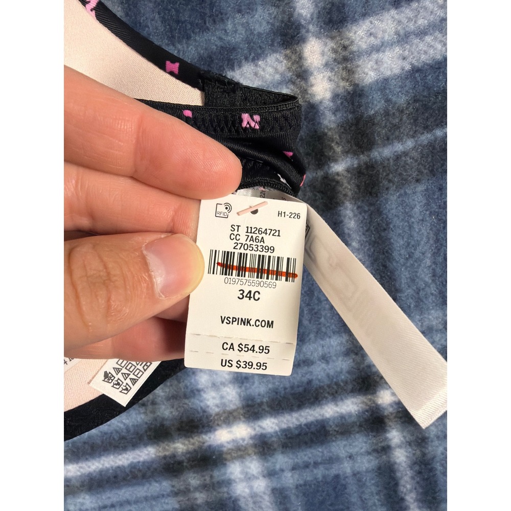 Victoria's Secret PINK Wear Everywhere T-Shirt Push Up Bra Black Logo 34C 7A6A - Picture 4 of 6